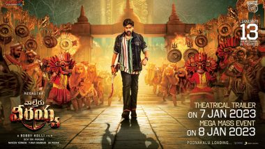 Waltair Veerayya: Trailer of Chiranjeevi’s Film To Be Released on January 7; Makers Share ‘Sample of the Mega Mass Poonakaalu’ (View Poster)