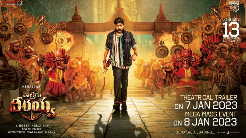 Waltair Veerayya: Trailer of Chiranjeevi’s Film To Be Released on January 7; Makers Share ‘Sample of the Mega Mass Poonakaalu’ (View Poster)