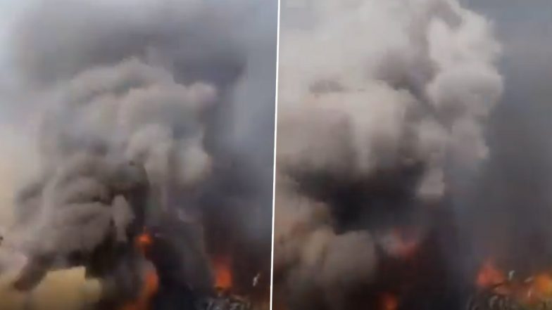 Nepal Plane Crash: Video Shows Huge Fire With Smoke Coming Out of Yeti Airlines Flight After Crash at Pokhara Airport