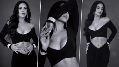 Esha Gupta Flaunts Her Cleavage and Navel in Cropped Blouse Paired With Dhoti Skirt In This Hot Monochrome Video - WATCH