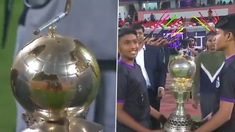 FIH Men’s Hockey World Cup 2023 Trophy Displayed at Kalinga Stadium During Odisha FC vs SC East Bengal ISL 2022–23 Match (Watch Video)