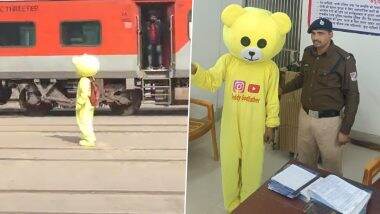 Gorakhpur: Man Wearing Teddy Bear Outfit Dances Near Moving Train at Railway Crossing To Shoot Reel for Instagram, Arrested After Video Goes Viral