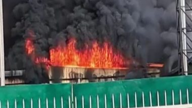 Gurugram Fire: Massive Blaze Erupts at Shoe Factory in IMT Manesar, No Casualty Reported (Watch Video)