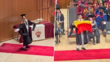 Viral Video: Indian Student Imitates Shah Rukh Khan's Iconic Pose Before Hoisting Karnataka Flag During Graduation Ceremony In London