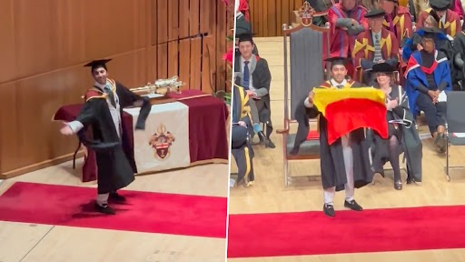 Viral Video: Indian Student Imitates Shah Rukh Khan's Iconic Pose Before Hoisting Karnataka Flag During Graduation Ceremony In London