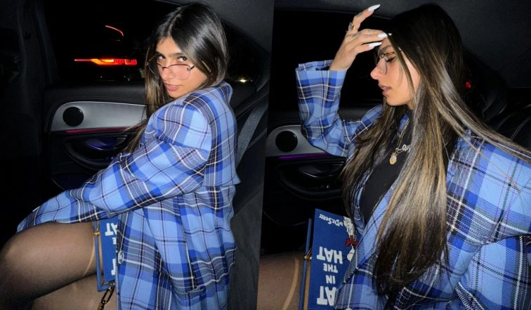 Mia Khalifa’s Latest Pics in Blue Chequered Overcoat Take Over Twitter