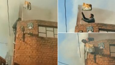 Viral Video: Fire Brigade Official Climbs Factory Engulfed in Blaze, Saves National Flag From Getting Burnt