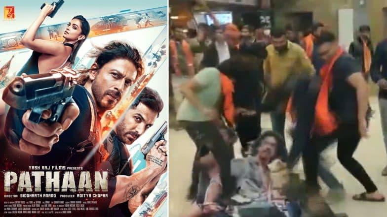 Pathaan: Bajrang Dal Workers Vandalise Promotional Property of Shah Rukh Khan’s Film at Gujarat Mall (Watch Video)