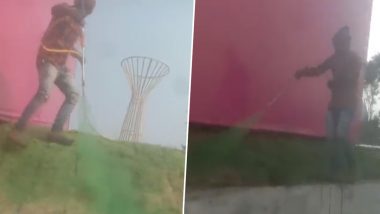 Madhya Pradesh: Colour Sprayed on Grass To Make It Look Green Ahead of Pravasi Bharatiya Diwas 2023 Event in Indore, Video Goes Viral