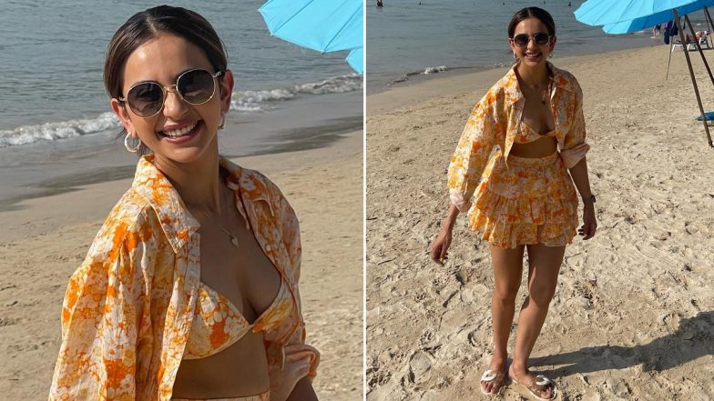 Rakul Preet Singh Stuns in a Ruffle Skirt and Crop Top As She Enjoys a Sunny Beach Day (View Pics)