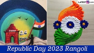 Republic Day 2023 Rangoli Designs: Simple Tiranga Rangoli Patterns Decorate Office Space and House for 74th Republic Day (Watch Video)