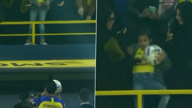 Cristiano Ronaldo Hands Signed Ball to Kid in the Crowd After Being Unveiled As Al-Nassr Player at Mrsool Park (Watch Video)