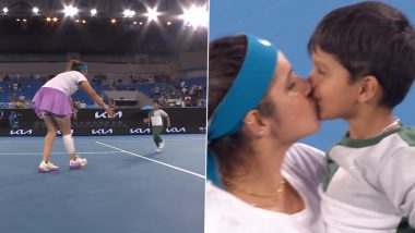Sania Mirza's Son Izhaan Runs Into the Court in Celebration After Mother’s Victory in Australian Open 2023 Mixed Doubles Semifinal (Watch Video)