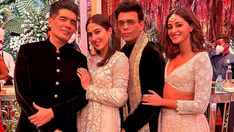 Sara Ali Khan Poses With Ananya Panday, Manish Malhotra and Karan Johar in These Stylish Pics From Anant Ambani-Radhika Merchant's Engagement Bash!