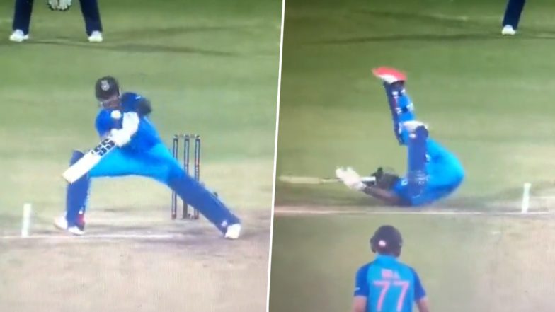 Suryakumar Yadav Hits Six Despite Falling While Playing Ramp Shot During IND vs SL 3rd T20I 2023 (Watch Video)