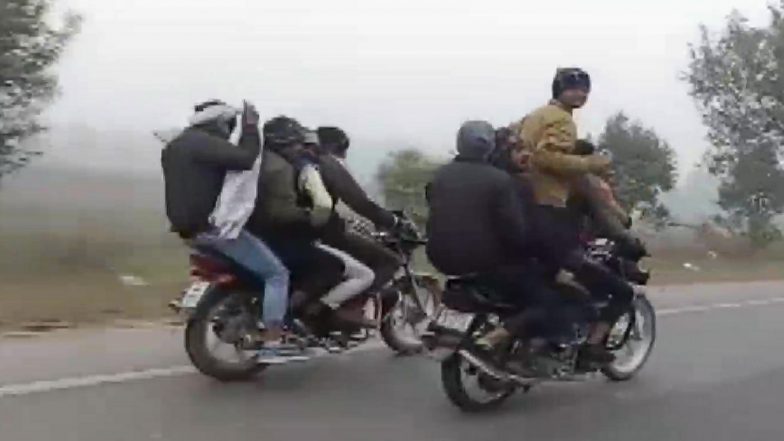 Uttar Pradesh: 14 People Travel on Three Bikes in Bareilly, Vehicles Seized After Video Goes Viral (See Pics)