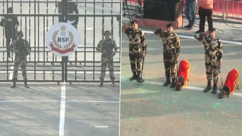 Beating Retreat 2023: BSF Dog Squad Takes Part in Ceremony at Attari-Wagah Border on 74th Republic Day (Watch Video)