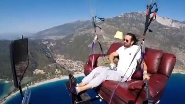 Turkish Man Paraglides With Couch, TV and Snacks; Old Video of Him Relaxing Mid-Air Goes Viral Again