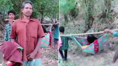 Andhra Pradesh: Pregnant Woman Taken to Hospital on Makeshift Palanquin in Rolugunta Mandal Due To Hilly Terrain, Newborn Dies (Watch Video)