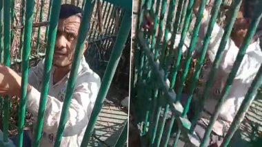 Uttar Pradesh: Man Gets Trapped in Leopard Cage Trying to Steal Chicken Kept as Bait in Bulandshahr (Watch Video)