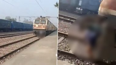 Moradabad Shocker: Man Dies After Being Hit by Train, Body Seen Hanging on Engine (Disturbing Video)