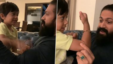 KGF Star Yash Spends Fun Time With His Son Yatharv as the Two Compare Whose Muscle is Stronger? (Watch Video)