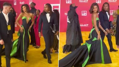 NAACP 2023: Zendaya Grabs Attention at Award Ceremony in Green- Black Bustier Neckline Versace Gown and Sharp Pumps (Watch Video)