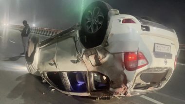 Noida Road Accident: Car Hits Divider, Overturns in Sector 24; One Dead and Five Others Injured (See Pics)