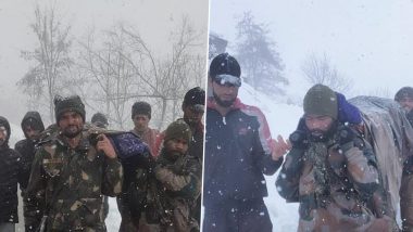 Indian Army Soldiers Carry Pregnant Woman for Five Kilometers Amid Heavy Snowfall in Jammu and Kashmir’s Kupwara (See Pics)