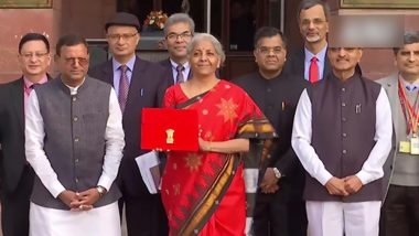 Budget 2023: Finance Minister Nirmala Sitharaman Dons Traditional Temple Border Red Saree To Present Union Budget (Watch Video)