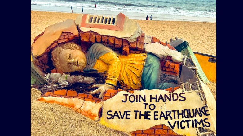 Earthquake in Turkey and Syria: Odisha Sand Artist Sudarsan Pattnaik Creates Beautiful Sculpture for the Victims at Puri Beach (View Image)