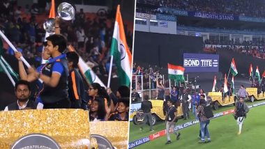 India U19 Women’s Cricket Team Enjoy a Lap of Honour With ICC U19 Women’s T20 World Cup 2023 Trophy at Narendra Modi Stadium (Watch Video)