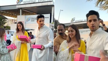 Sidharth Malhotra and Kiara Advani Arrive in Mumbai Post Wedding; Newlyweds Distribute Sweets to Paps (Watch Video)