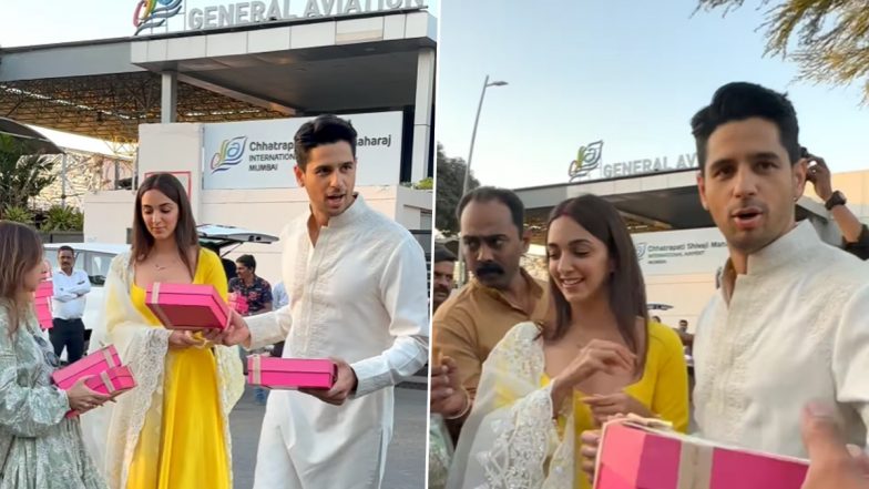 Sidharth Malhotra and Kiara Advani Arrive in Mumbai Post Wedding; Newlyweds Distribute Sweets to Paps (Watch Video)