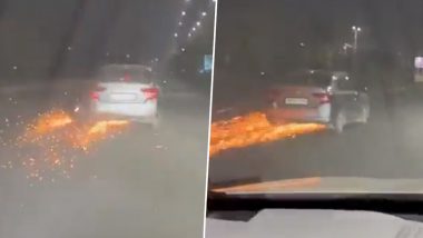 Gurugram Hit-and-Drag Video: Sparks Fly as Car Hits and Drags Bike for Over 3 Kilometres, Driver Held After Clip Goes Viral