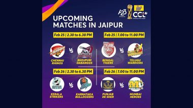 CCL 2023 Weekend 2 Matches Schedule – Date, Time & Venue: Chennai Rhinos vs Bhojpuri Dabanggs; Bengal Tigers vs Telugu Warriors; Kerala Strikers vs Karnataka Bulldozers and Punjab De Sher vs Mumbai Heroes