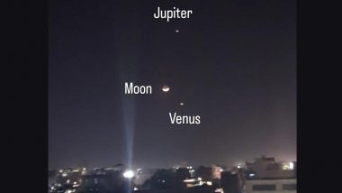 Jupiter, Venus and Moon In Cosmic Team Up Put On Rare Spectacle in Sky, See Pics of Celestial Event