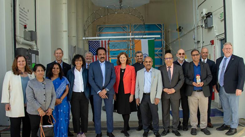 NASA-ISRO Satellite NISAR Gets ‘Auspicious’ Send-Off in California Before Moving to India (Watch Video)
