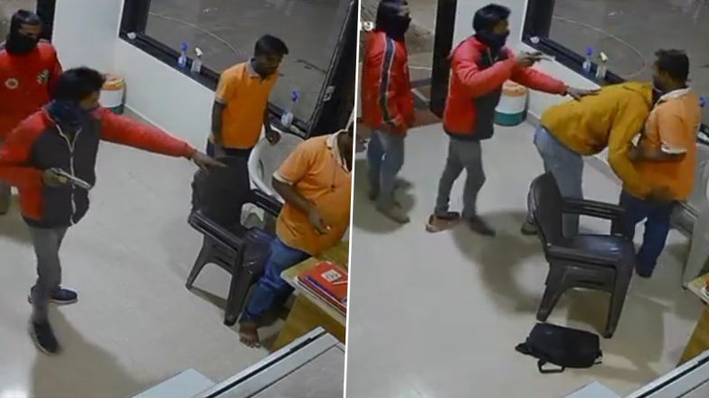 Maharashtra: Miscreants Rob Petrol Pump at Gun-Point in Ahmednagar; Shocking Robbery Caught on Camera (Watch Video)