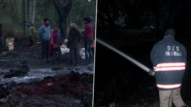 Delhi Fire: Massive Blaze Erupts in Slums of Transport Nagar in Punjabi Bagh, No Casualty Reported (See Pics and Video)