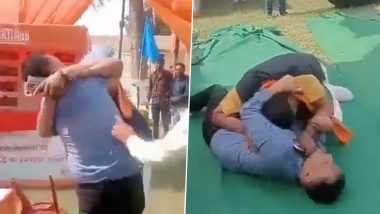 Uttar Pradesh: BJP Leader Pankaj Dixit Thrashes Government Official For Bringing Cabbage From Outside in Barabanki Kisan Mela, Video Goes Viral