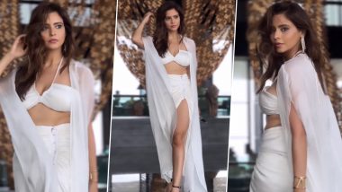 Aamna Sharif in Sexy White Bikini Top Paired With Thigh-High Slit Skirt Is a Sight to Behold (Watch Video)