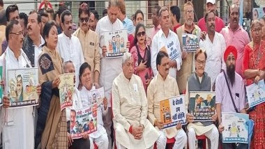 India News | Chhattisgarh: Congress Stages Protest Against Central Govt over Adani Row in Raipur