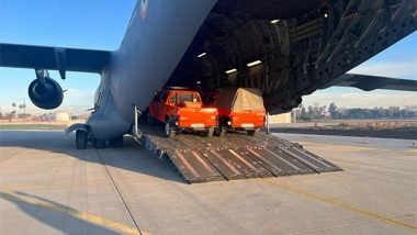 World News | Turkey Earthquake: First Indian C17 Flight Reaches Adana with Relief Material, Utilities