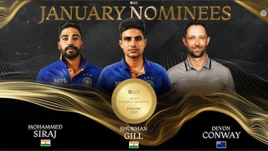 Sports News | Shubman Gill, Mohammed Siraj Among Players Nominated for ICC Player of the Month Award for January 2023