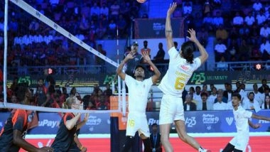 Sports News | PVL: Hyderabad Black Hawks Stun Ahmedabad Defenders to Win Fiery Battle