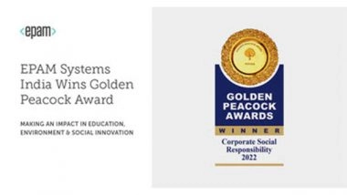 Business News | EPAM Systems India Wins Golden Peacock Award for CSR Programs
