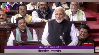 PM Narendra Modi Takes Dig at Opposition’s Sloganeering in Rajya Sabha, Says More ‘Keechad’ You Throw at Us, Lotus Will Bloom Even More (Watch Video)