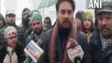 Sports News | Anurag Thakur Plays Cricket with Locals Amid Snowfall in Gulmarg