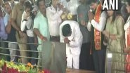 India News | Eknath Shinde Visits Balasaheb Thackeray Memorial in Mumbai; Pays Floral Tribute After ECI Order